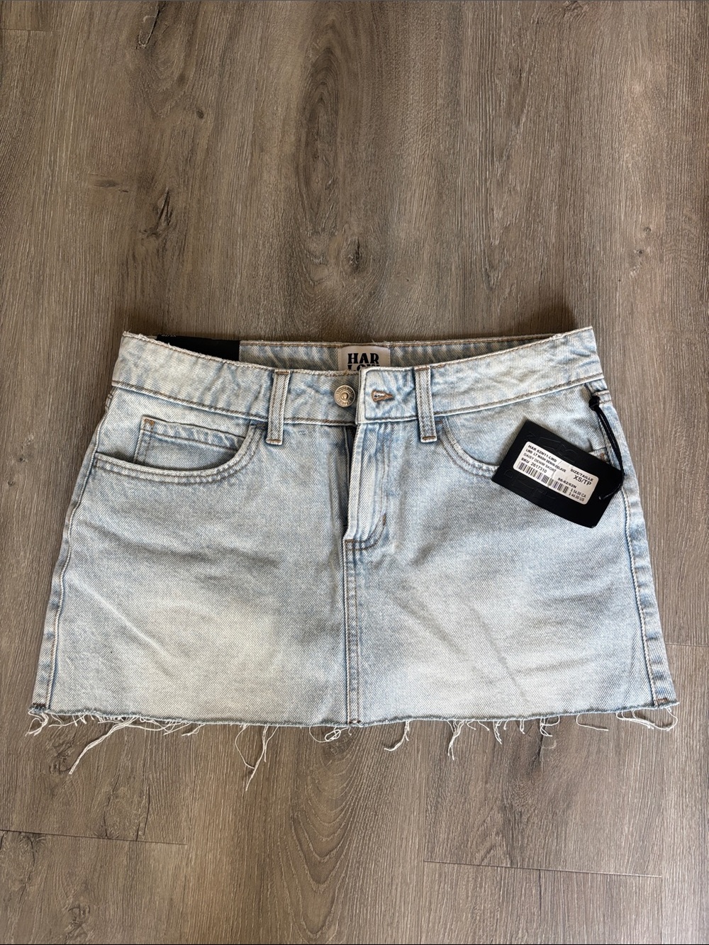 Harlow Pale Blue Denim Mini Skirt with Raw Hem
